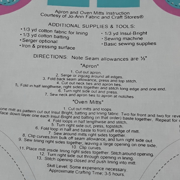 (New) Apron & Mittens Fabric Panel - Picture 9 of 10